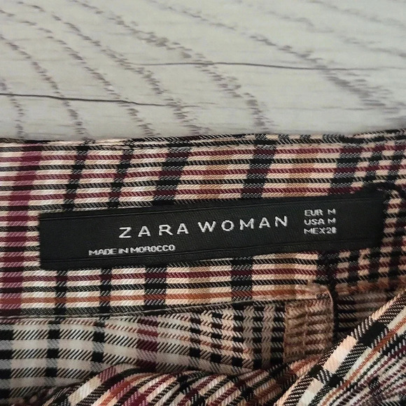🛍Zara Woman Brown Plaid Tie Front Back Zip Pencil Skirt Womens Size Medium‎ - Picture 5 of 10